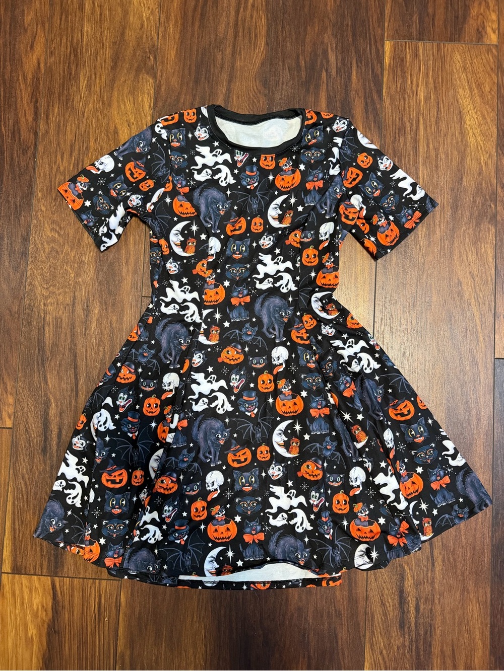 Blackmilk Black Orange Halloween Print Fit-and-Flare Kids Dress